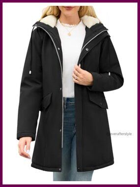 Fleece Lined Water-Repellent Winter Rain Jacket Adjustable Hood